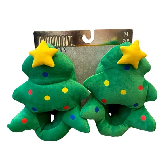 Christmas Tree Shaped Holiday Slippers by Rainbow Daze Women's Size 7/8 New - Picture 1 of 12